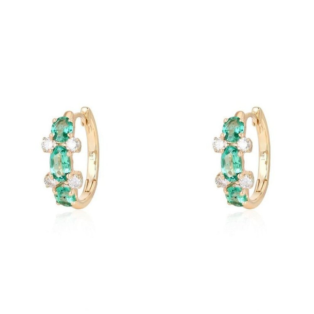 Opal Gemstone 14K (or 18k upon request) Yellow Gold Diamond Huggies Earrings